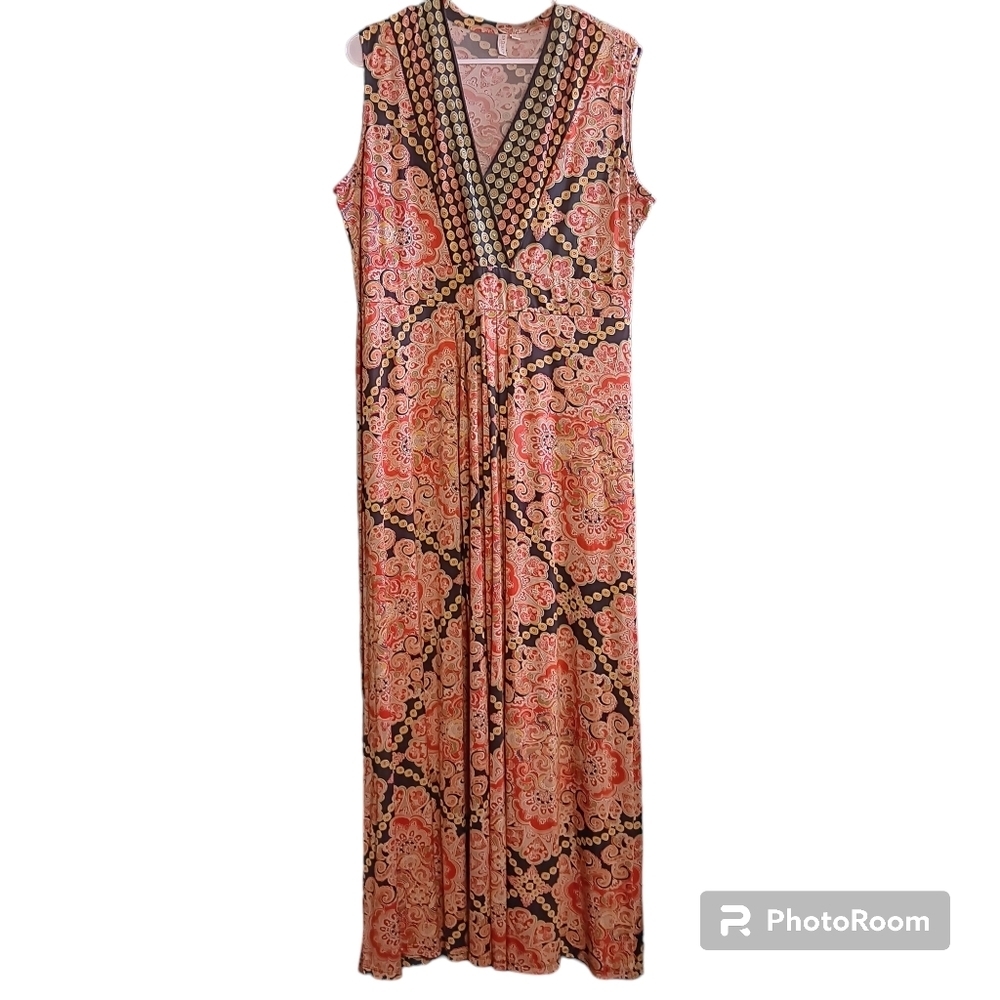 Madison Woman Maxi Dress Size 1X Sleeveless Crossover Front Jewel Accents